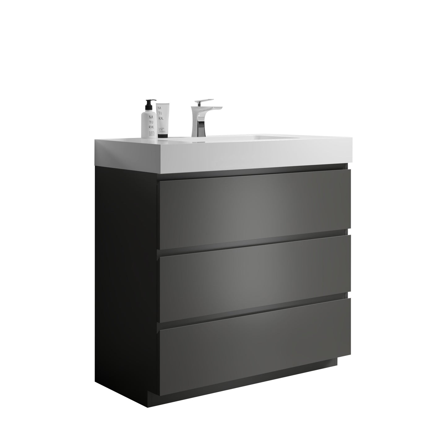 Alice-36F-102,Floor cabinet WITHOUT basin,Gray color,With three drawers