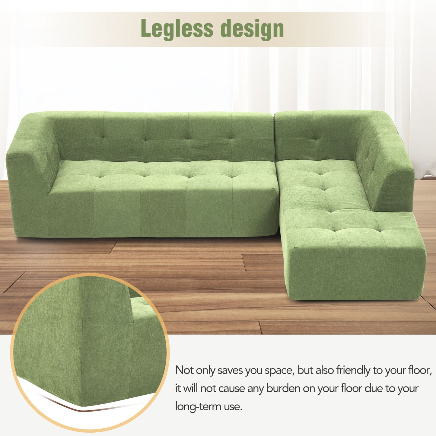 Green L-Shaped Modular Living Room Sofa Set