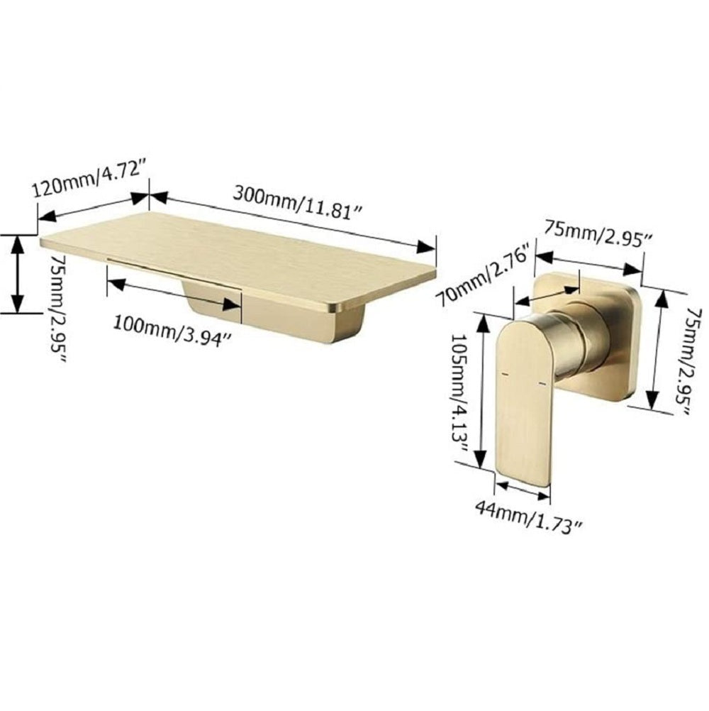 Modern Gold Brass Waterfall Wall-Mount Bathroom Sink Faucet