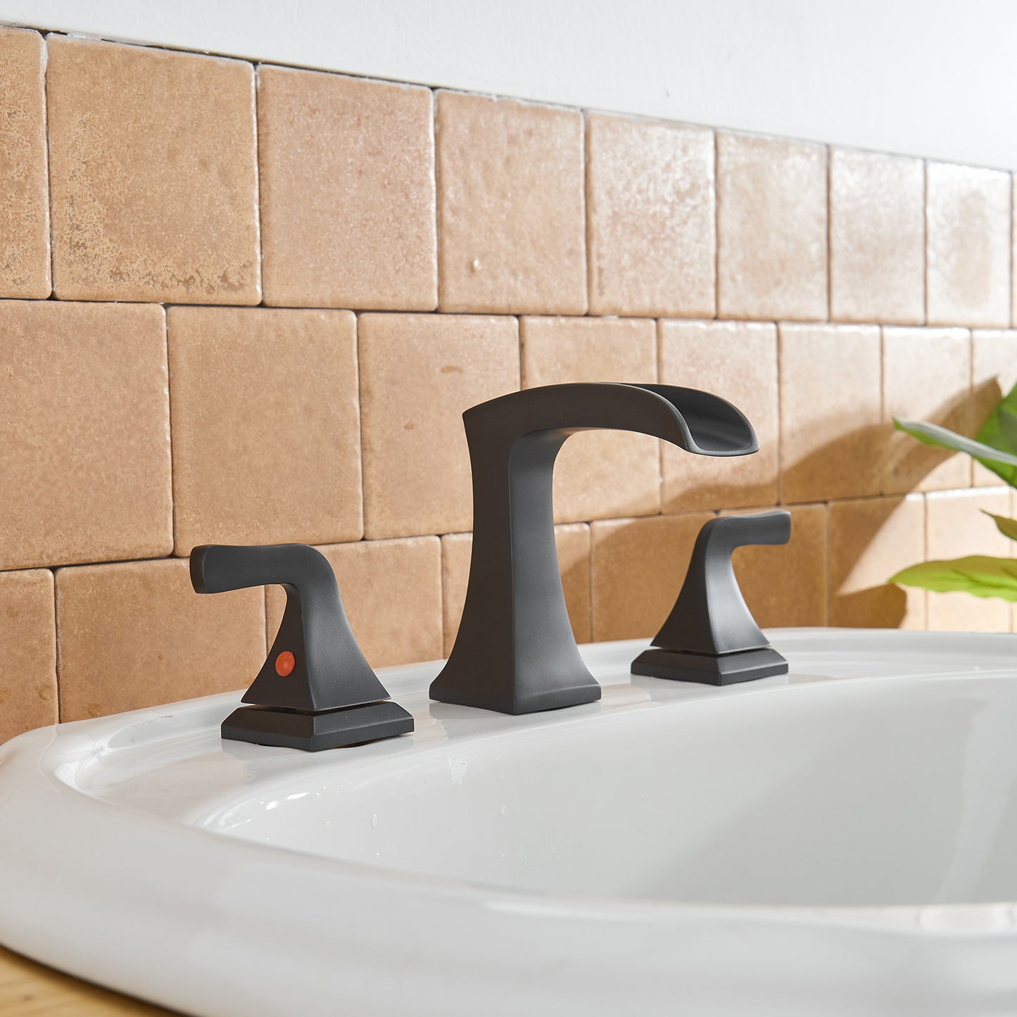 Matte Black Waterfall Bathroom Sink Faucet with 2 Handles and 8 in. Width