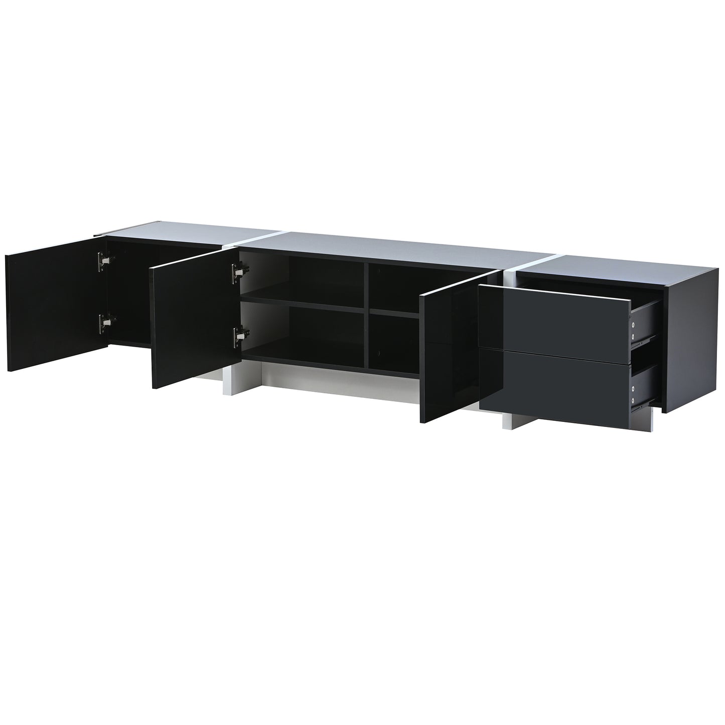 Contemporary High Gloss Black and White TV Stand with Ample Storage for TVs Up To 80