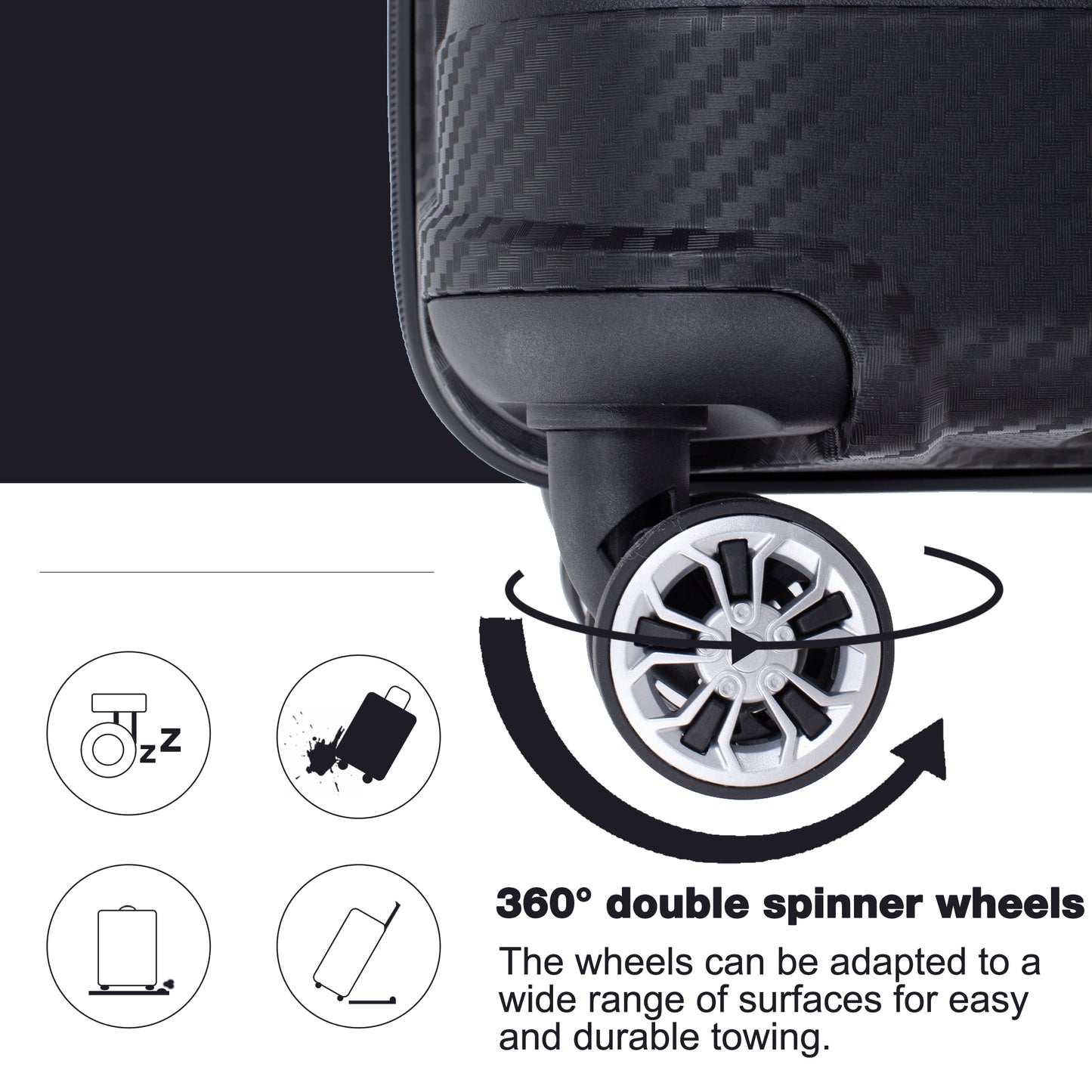 Hardshell Suitcase Spinner Wheels PP Luggage Sets Lightweight Durable Suitcase with TSA Lock,3-Piece Set (20/24/28) ,Black