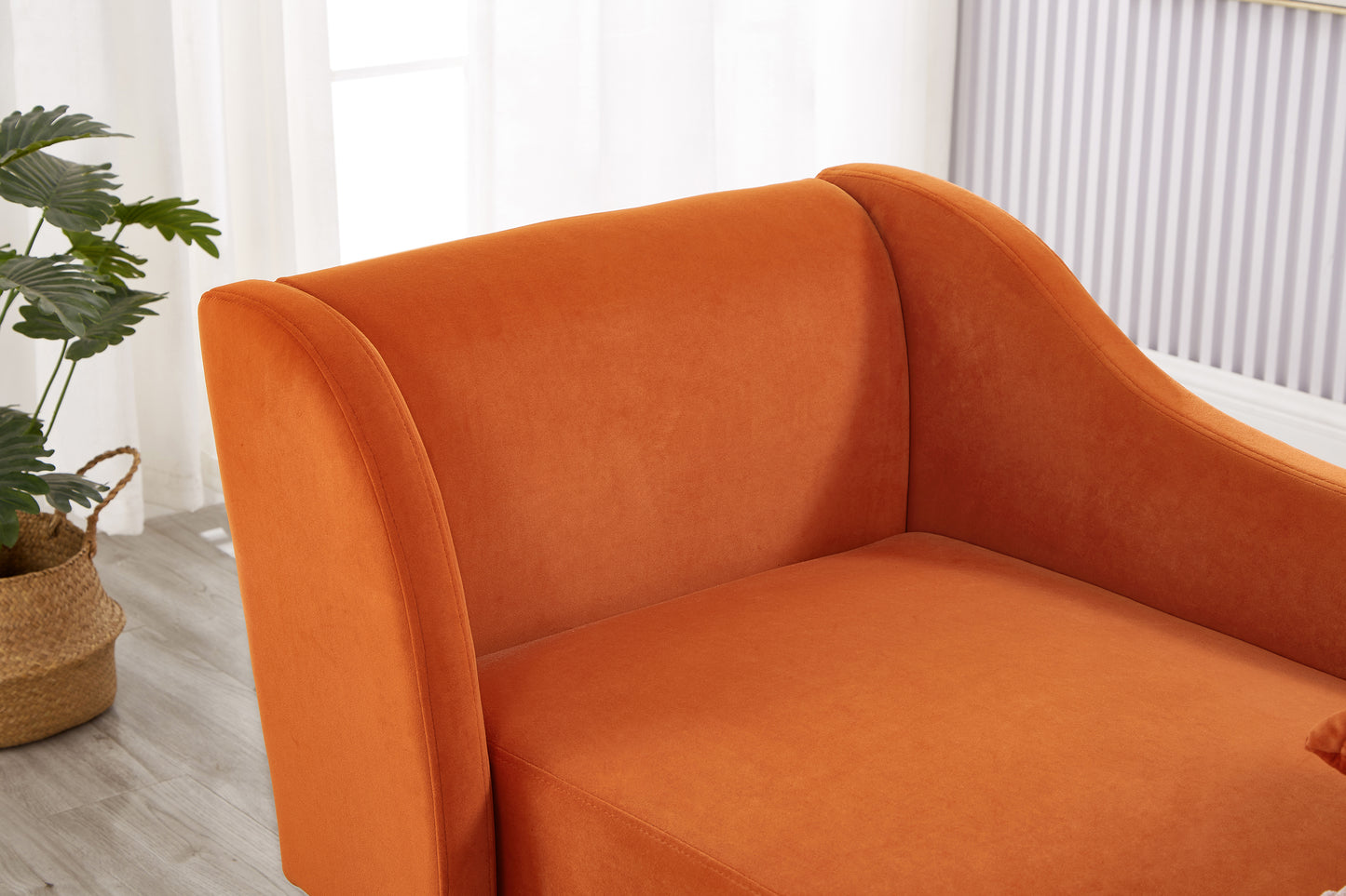 Modern Chaise Lounge Chair Velvet Upholstery (Orange)