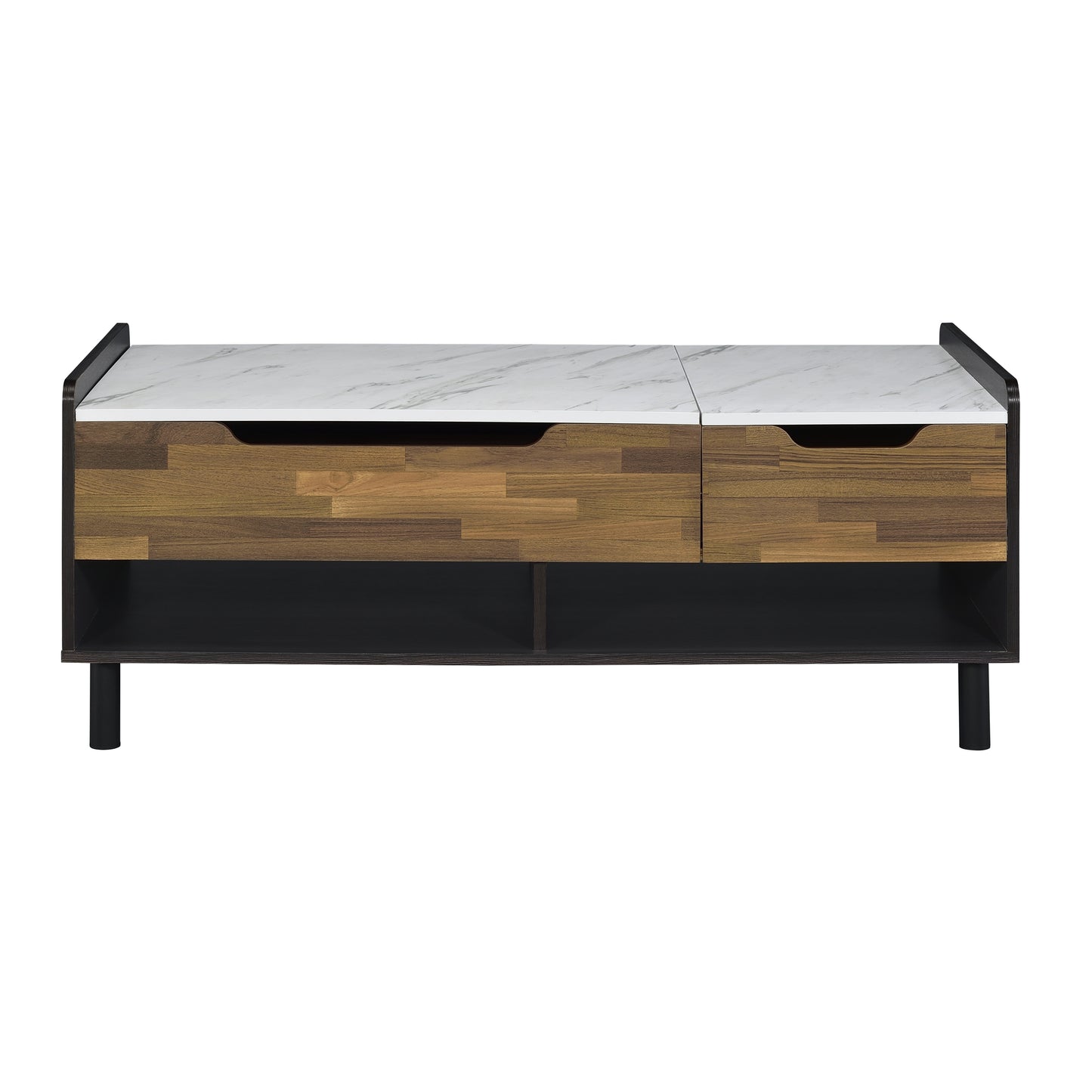 Axel Coffee Table with Lift Top, Marble, Walnut & Black Finish LV00828