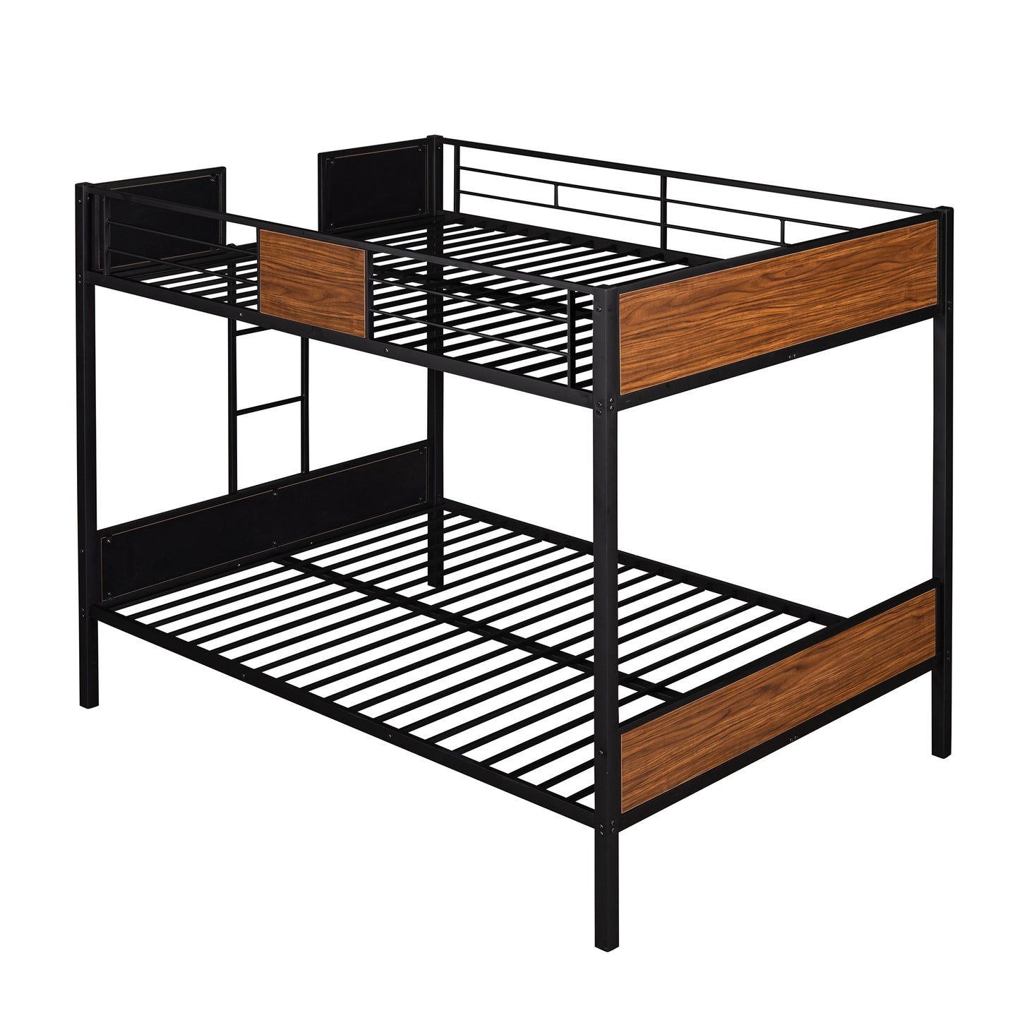 Contemporary Double-over-Double Steel Frame Bunk Bed with Safety Rail & Built-In Ladder