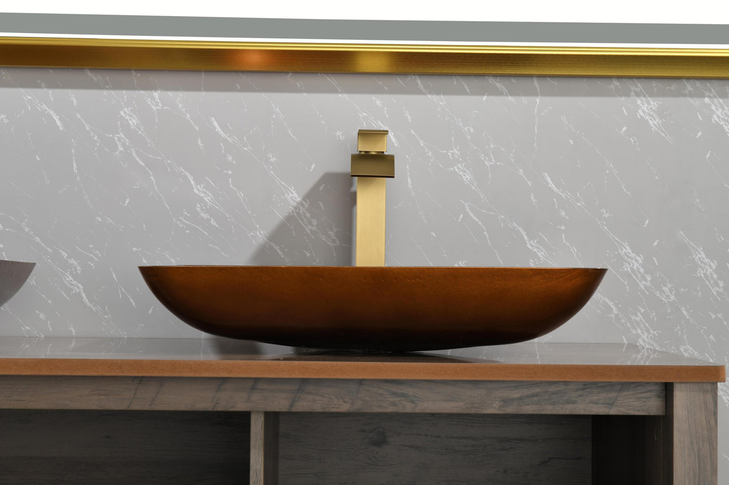 Luxurious Handmade Glass Vessel Sink Set in Deep Chocolate Brown Finish with Gold Accents