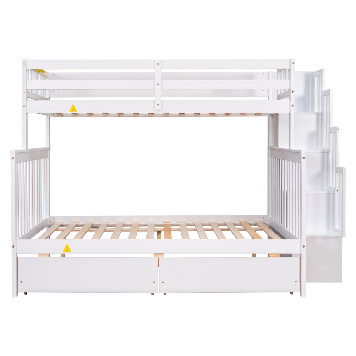 Convertible Twin Over Full Bunk Bed with Staircase and Drawers - White Wood Twin-Size Loft Bed