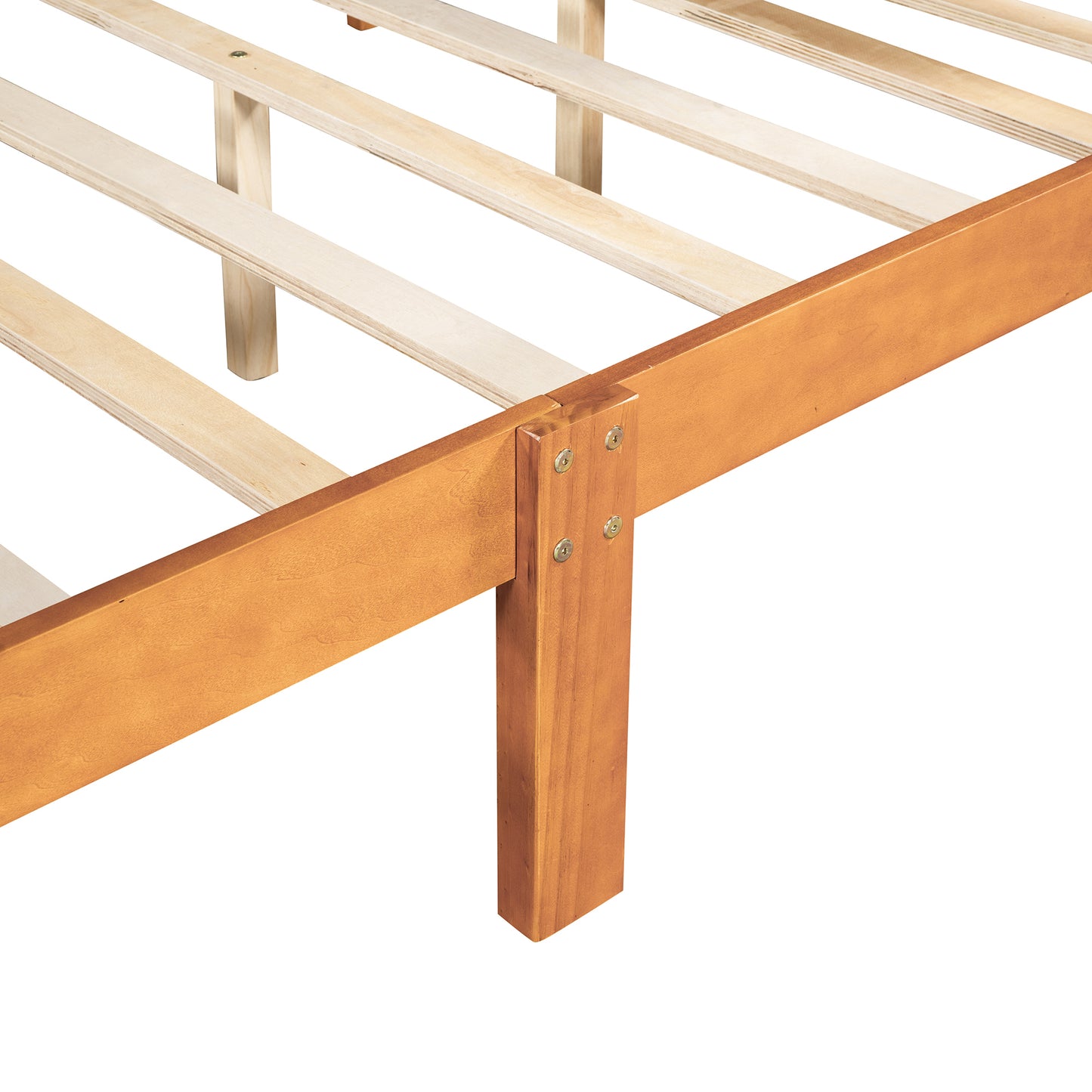 Full Size Wood Platform Bed with Headboard and Wooden Slat Support (Oak)