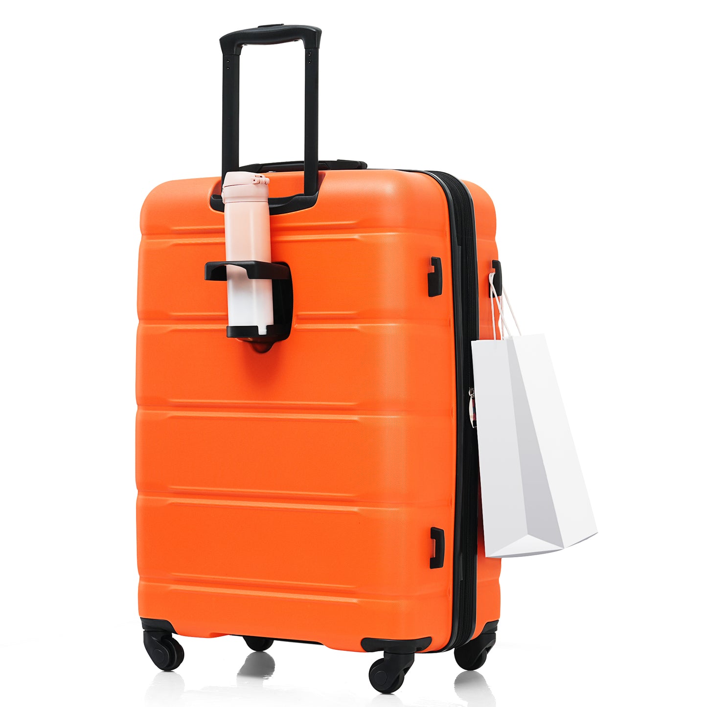 Luggage Set of 3, 20-inch with USB Port, Airline Certified Carry-on Luggage with Cup Holder, ABS Hard Shell Luggage with Spinner Wheels, orange