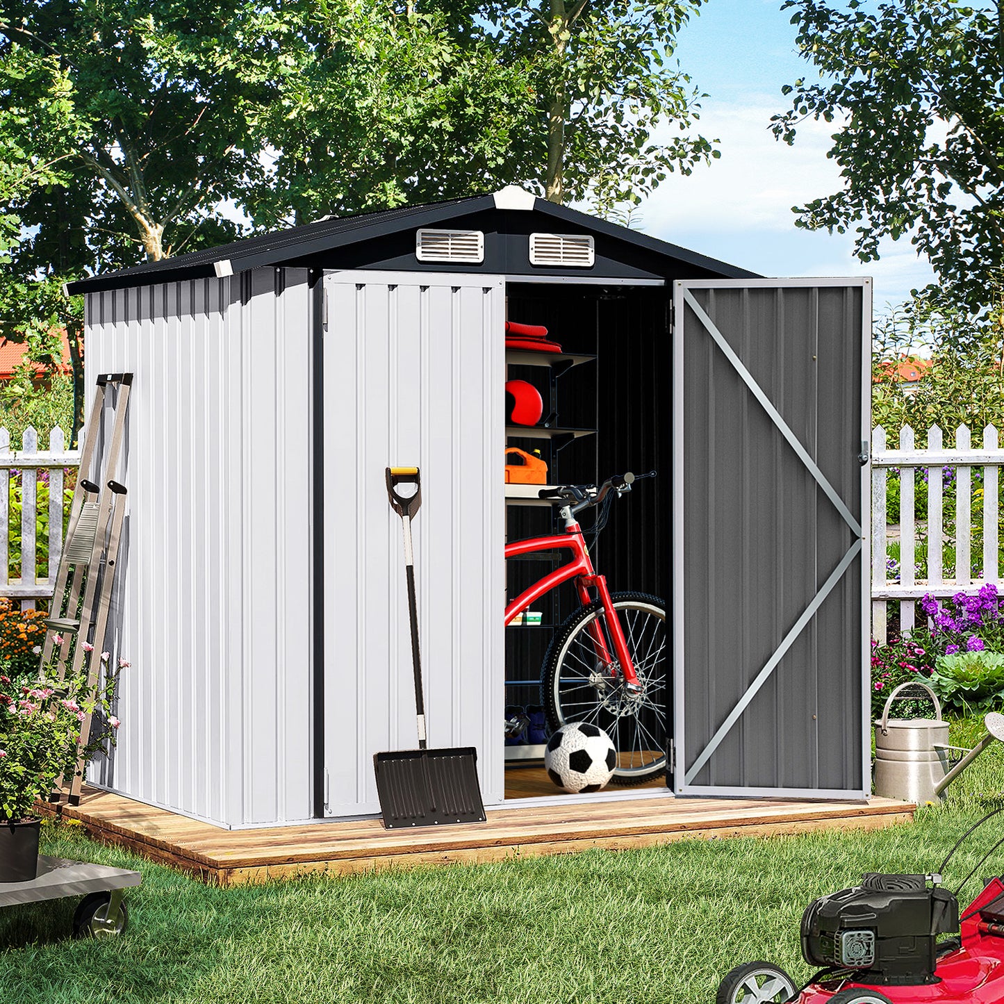 Outdoor Storage Shed, 6x4 ft Metal Sheds & Outdoor Storage Garden Tool Bike Shed with Lockable Door, Waterproof Design for Backyard, Patio, Lawn