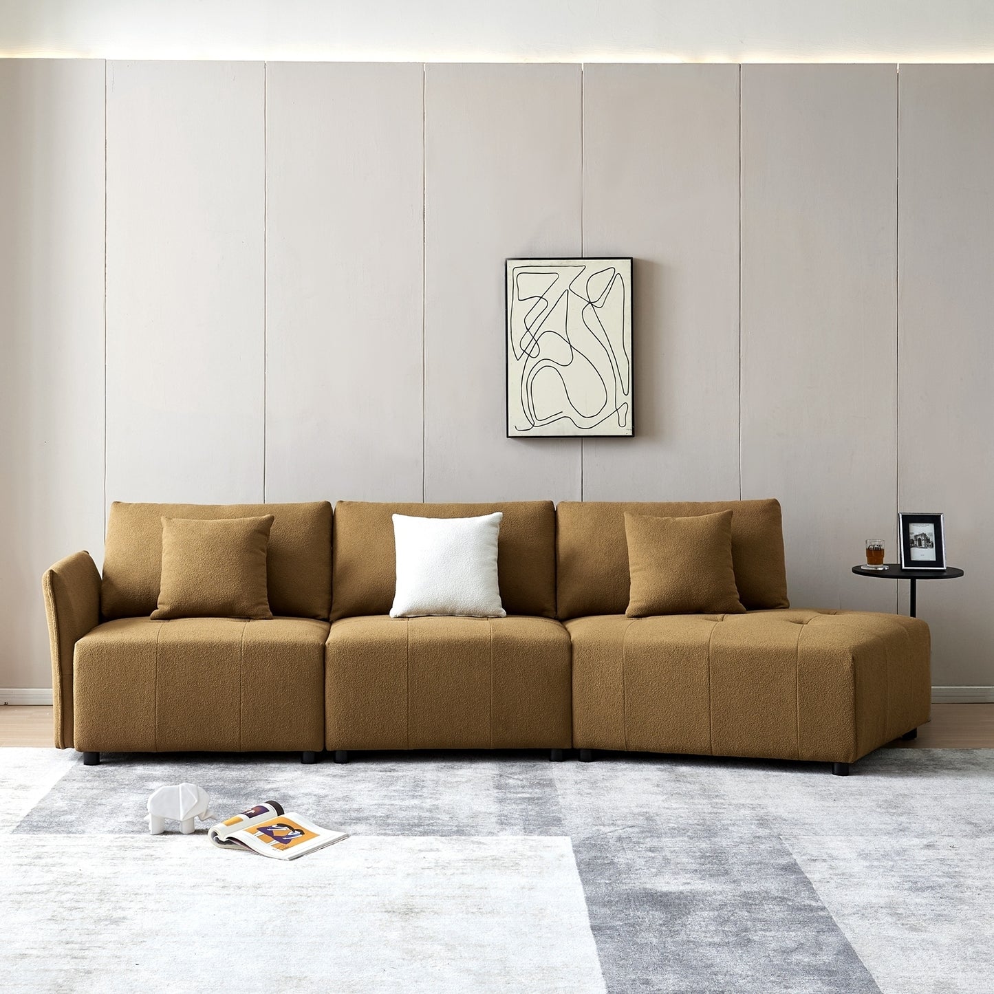 120'' Dark Yellow Teddy Fabric Modular Sectional Sofa