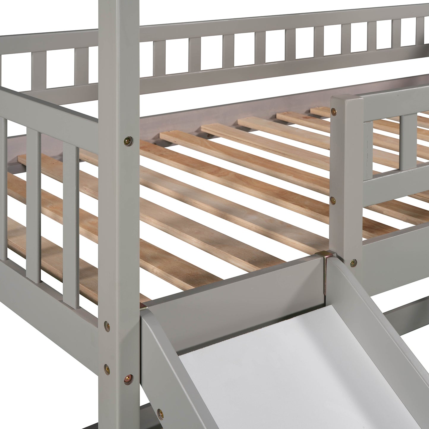 White House Design Twin Over Twin Bunk Bed with Slide and Storage Steps