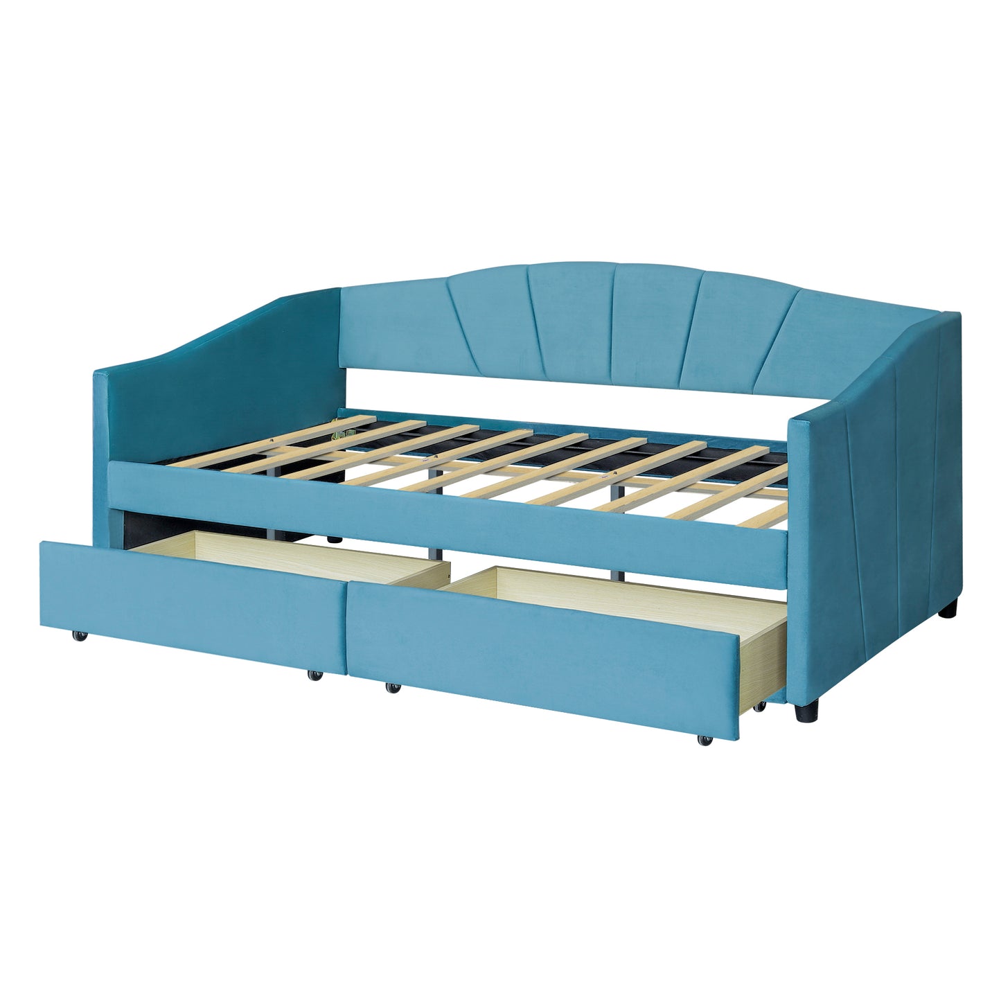 Upholstered daybed Twin Size with Two Drawers and Wood Slat  ,Blue