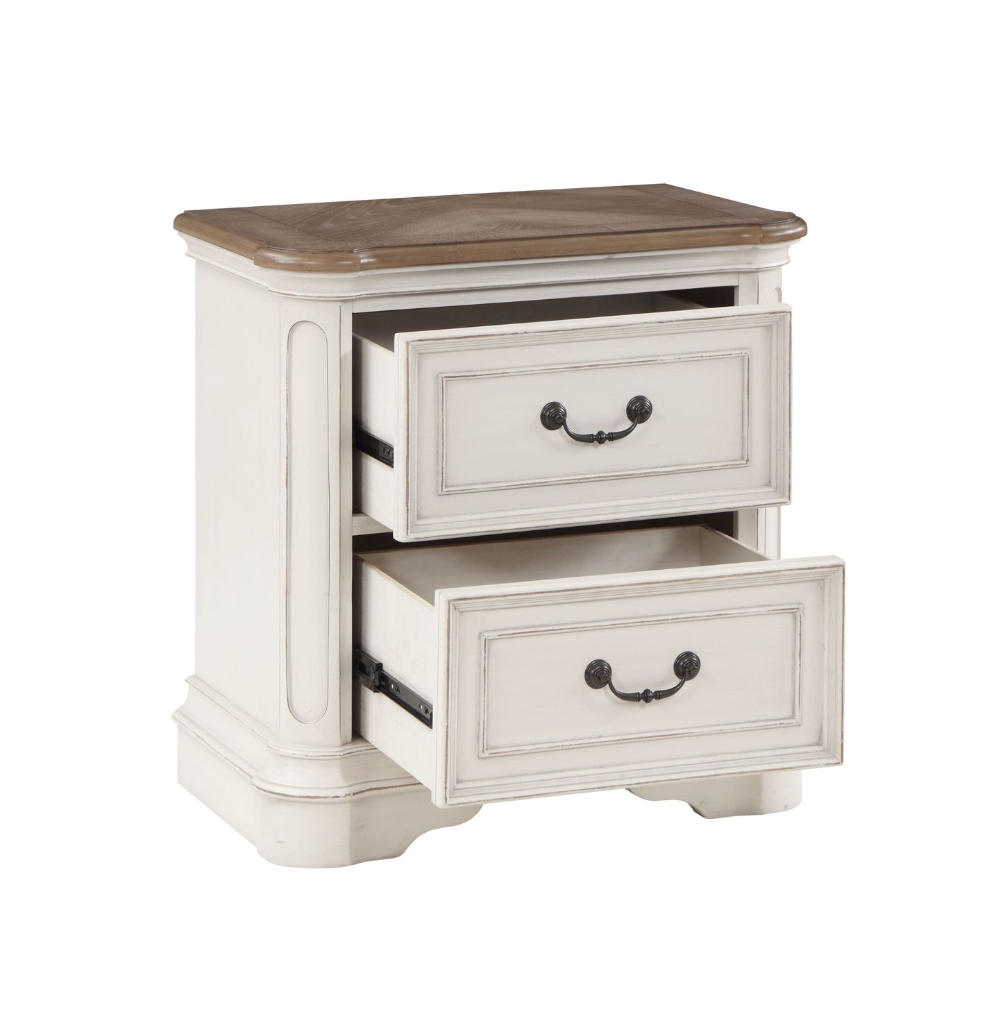 Florian Nightstand in Gray Fabric & Antique White Finish BD01649