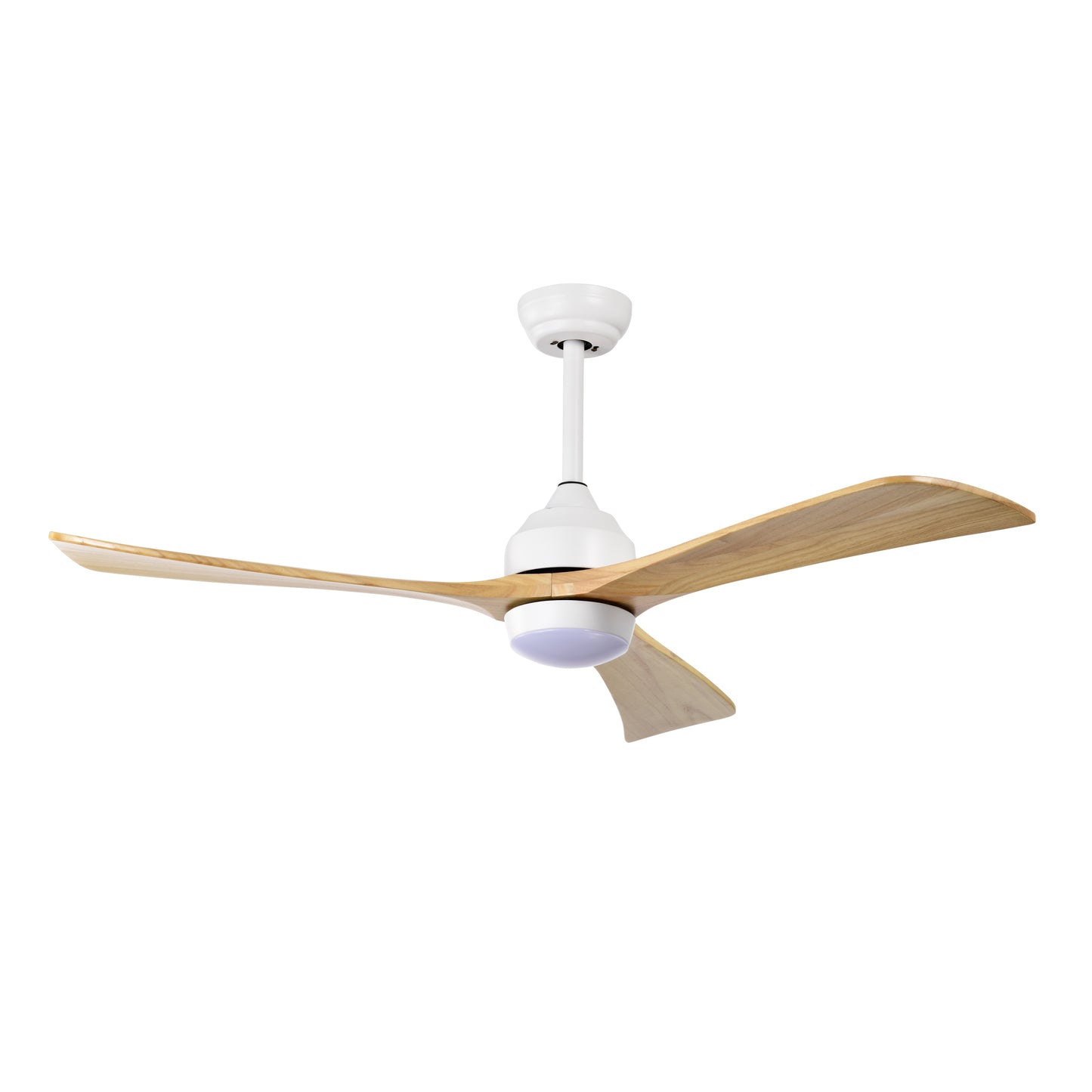 52-Inch Industrial Style Ceiling Fan with Lights and Remote Control - White Wood Finish