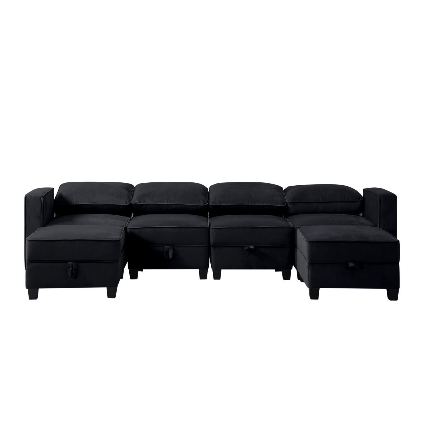 Black Velvet Symmetrical Modular Sectional Sofa with Ottoman - 116'' Square Arm (W223S00399)