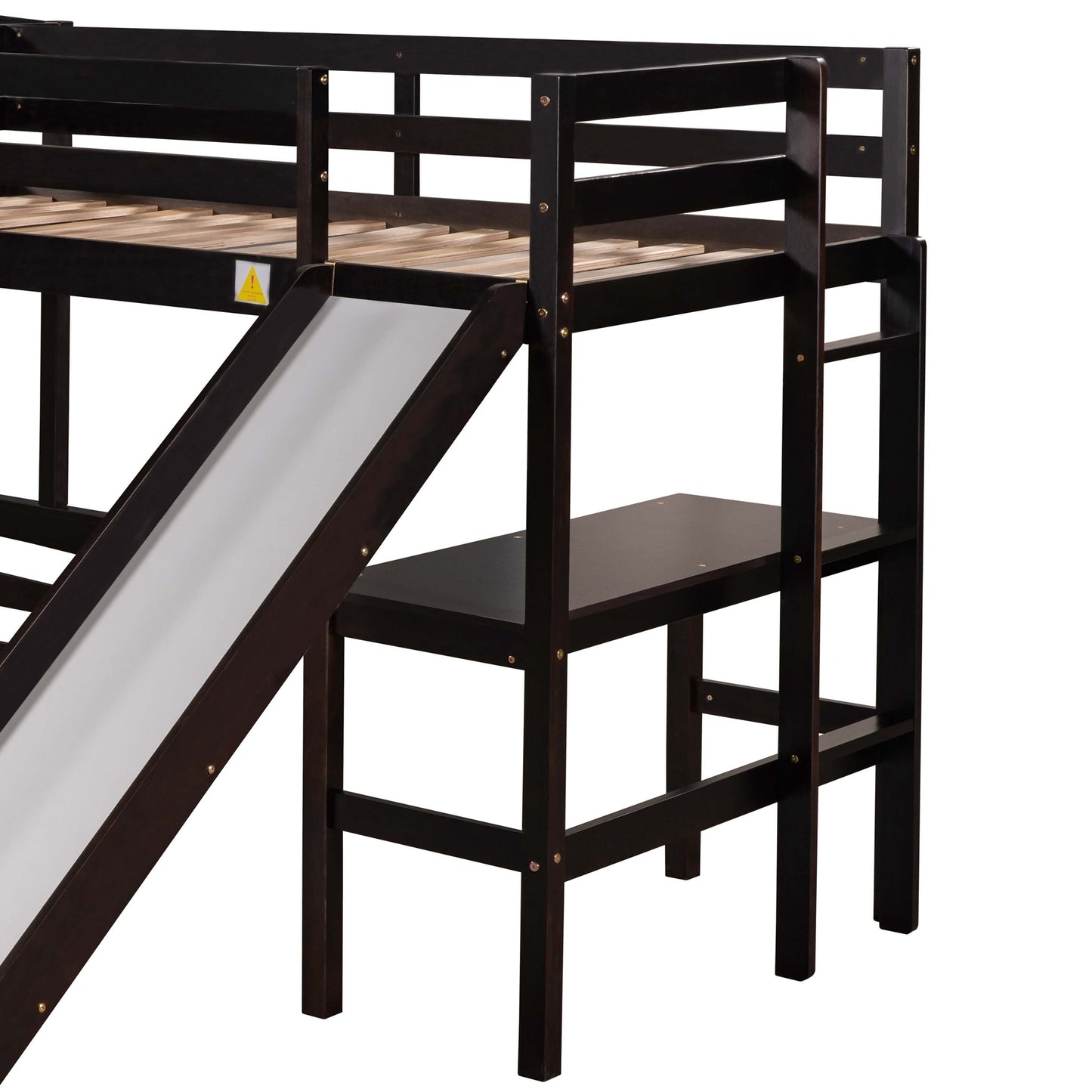 Ultimate Combo Bunk Bed with Loft Bed, Desk, and Slide - Espresso Twin over Full