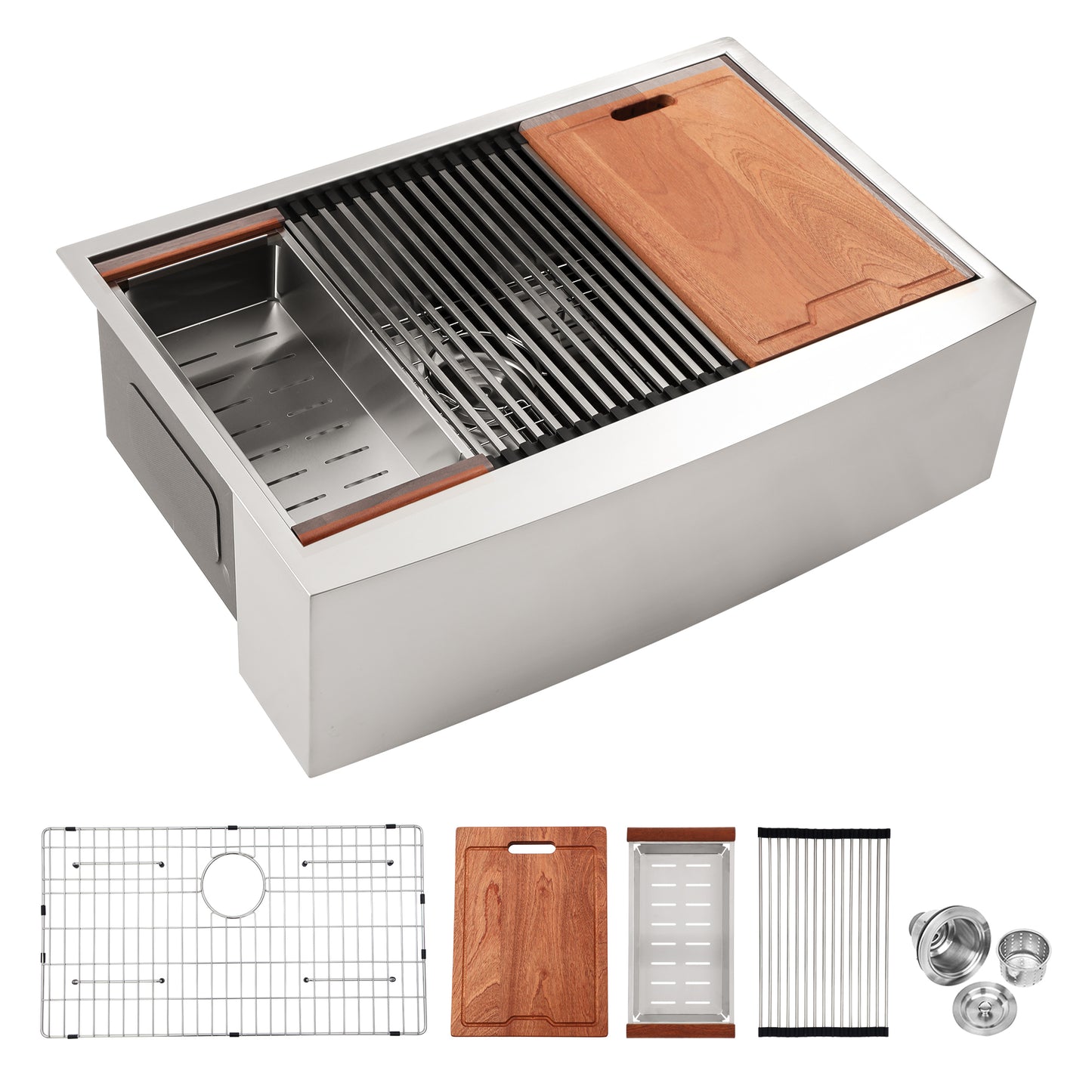 30-Inch Stainless Steel Farmhouse Sink Workstation with Contemporary Apron Front Kitchen Sink