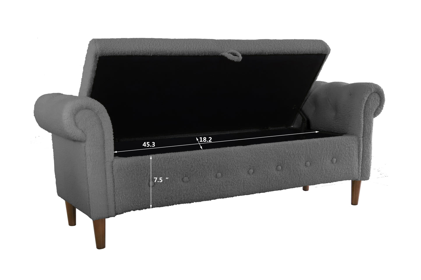 Grey Teddy Velvet Multifunctional Storage Rectangular Sofa Stool