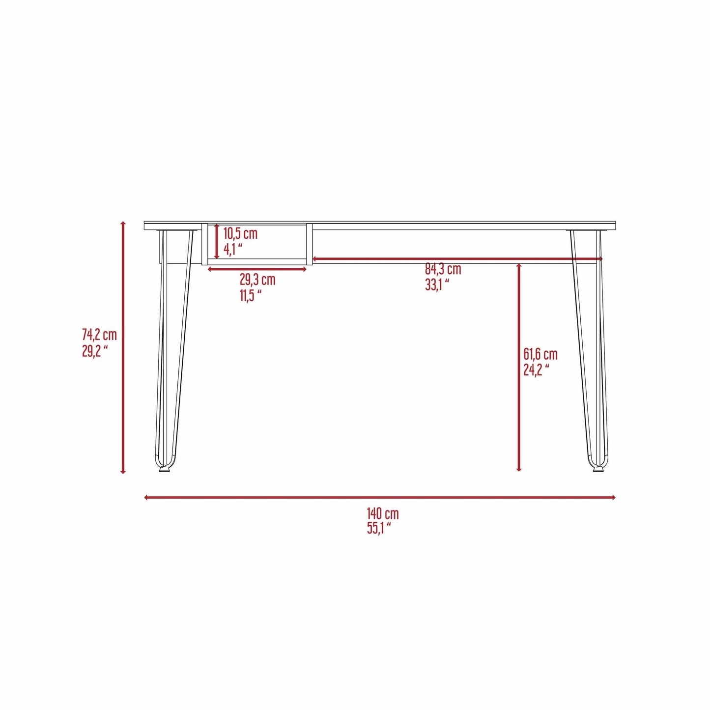 Mahogany Finish Writing Desk with Hairpin Legs and Glass Top With Modern Industrial Appeal