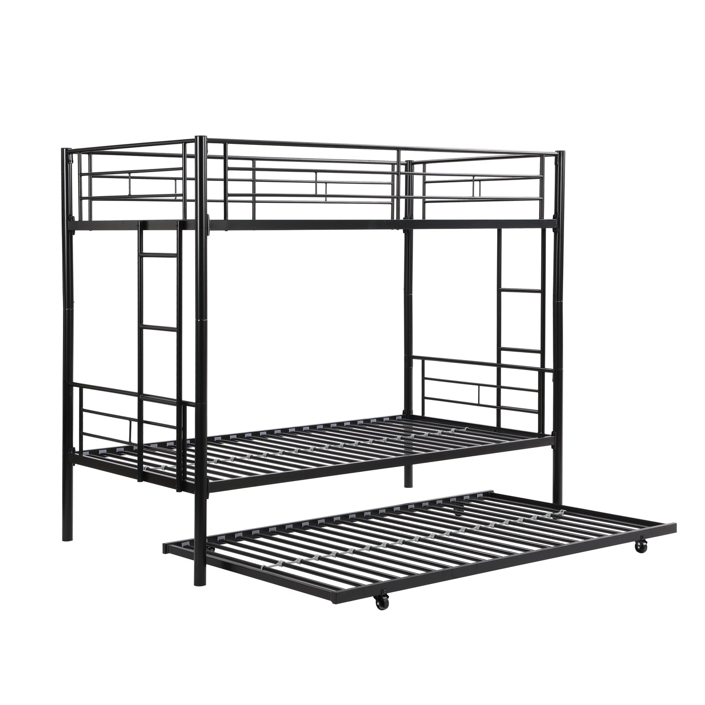 Versatile Twin Bunk Bed with Trundle and Guard Rail