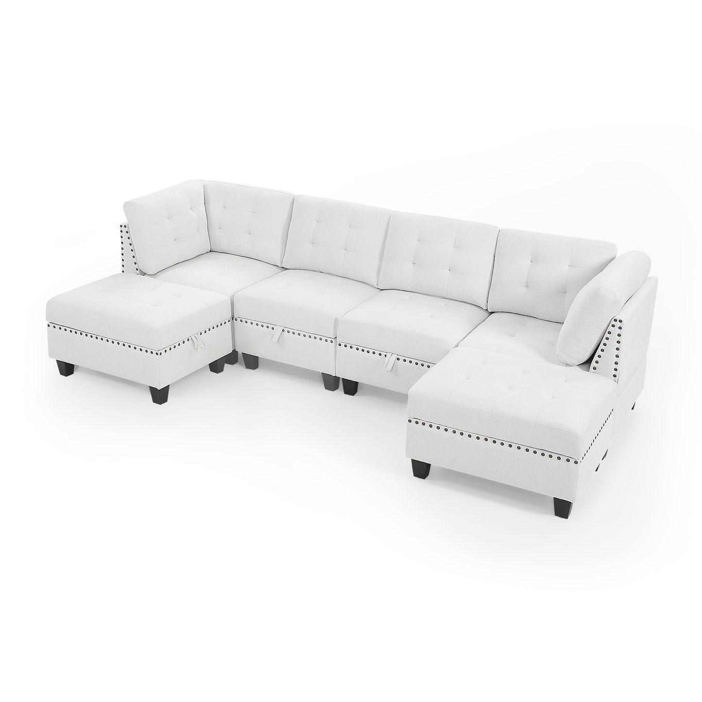 U-shaped Ivory Chenille Modular Sectional Sofa with DIY Combination