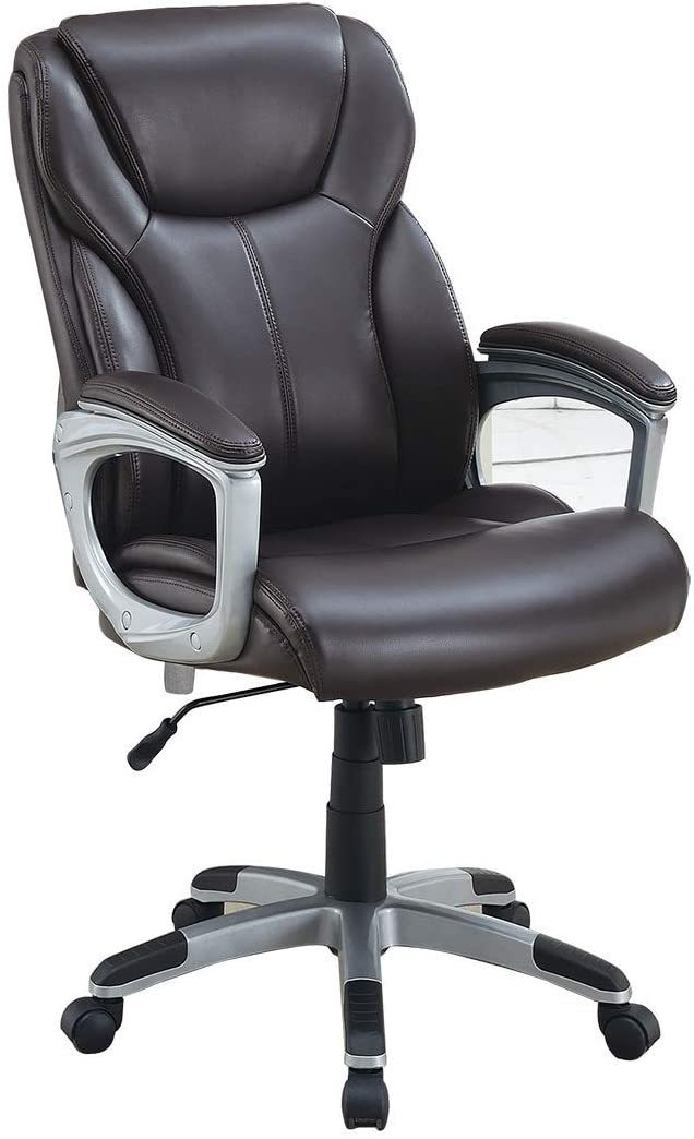 1pc Office Chair Brown Color Cushioned Headrest Adjustable Height Executive Chair Armrest Lumbar Support Work Relax