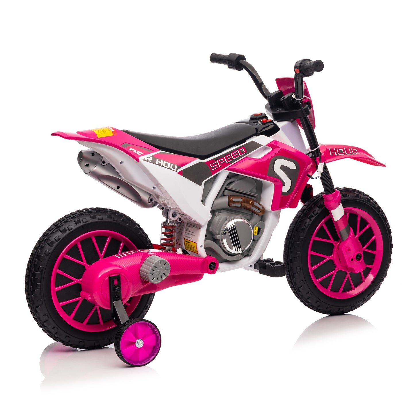 12V Kids Ride on Toy Motorcycle, Electric Motor Toy Bike with Training Wheels for Kids 3-6, Rose Red