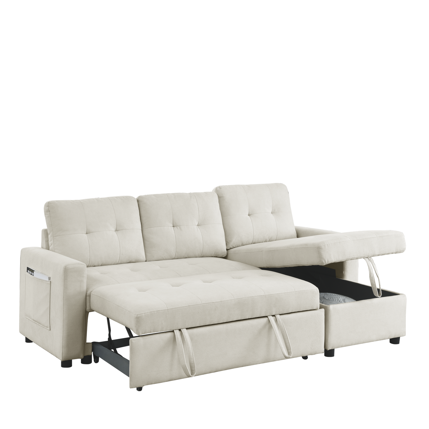 Modern MH 78.5 Sleeper Sofa Bed Reversible Sectional Couch with Storage Chaise and Side Pocket for Small Space Living Room Furniture Set