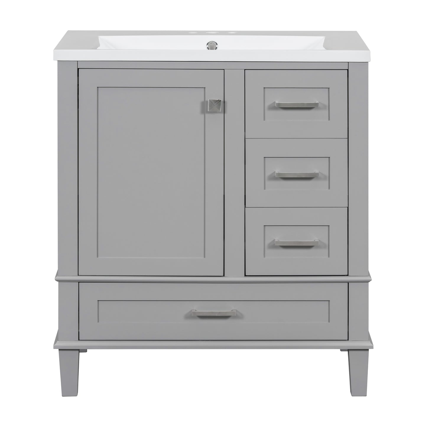 30" Bathroom Vanity , Modern Bathroom Cabinet with Sink Combo Set, Bathroom Storage Cabinet with a Soft Closing Door and 3 Drawers, Solid Wood Frame(Grey)