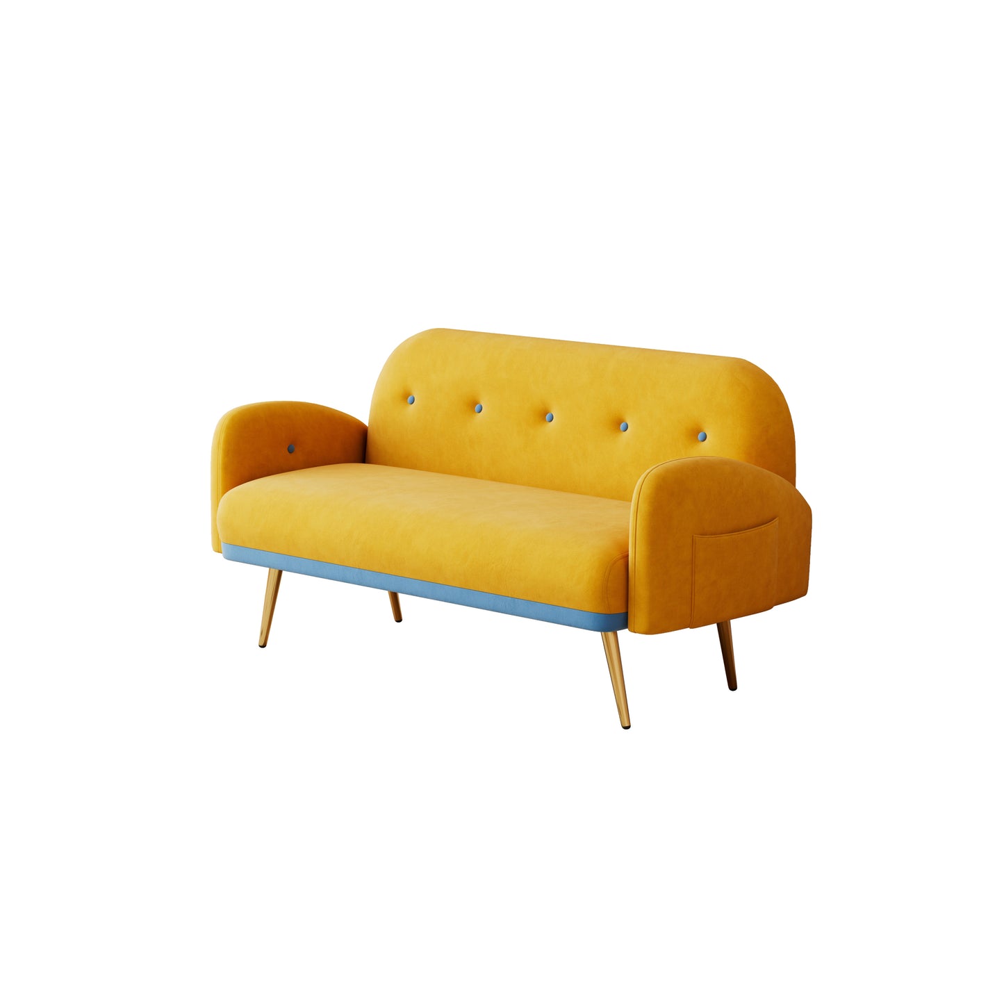 Yellow Velvet Sofa with Two Pillows for Small Spaces