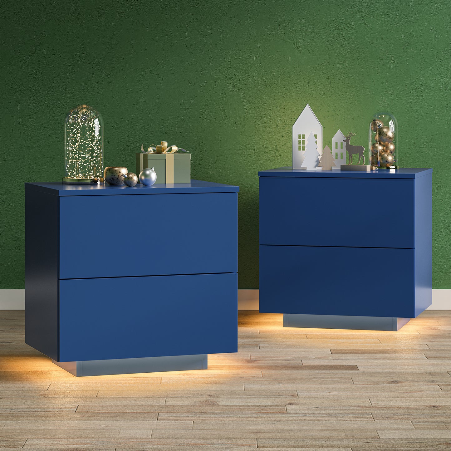 Nightstands LED Side Tables Bedroom Modern End Tables with 2 Drawers for Living Room Bedroom Blue