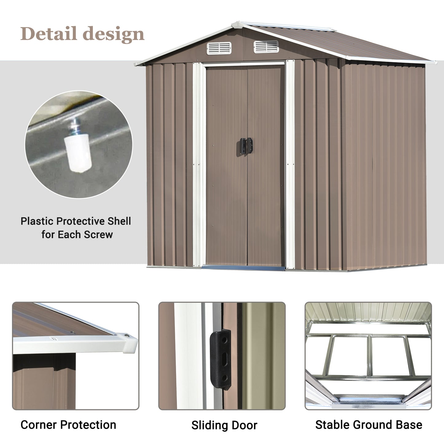 Patio 6ft x4ft Bike Shed Garden Shed, Metal Storage Shed with Lockable Door, Tool Cabinet with Vents and Foundation for Backyard, Lawn, Garden, Brown