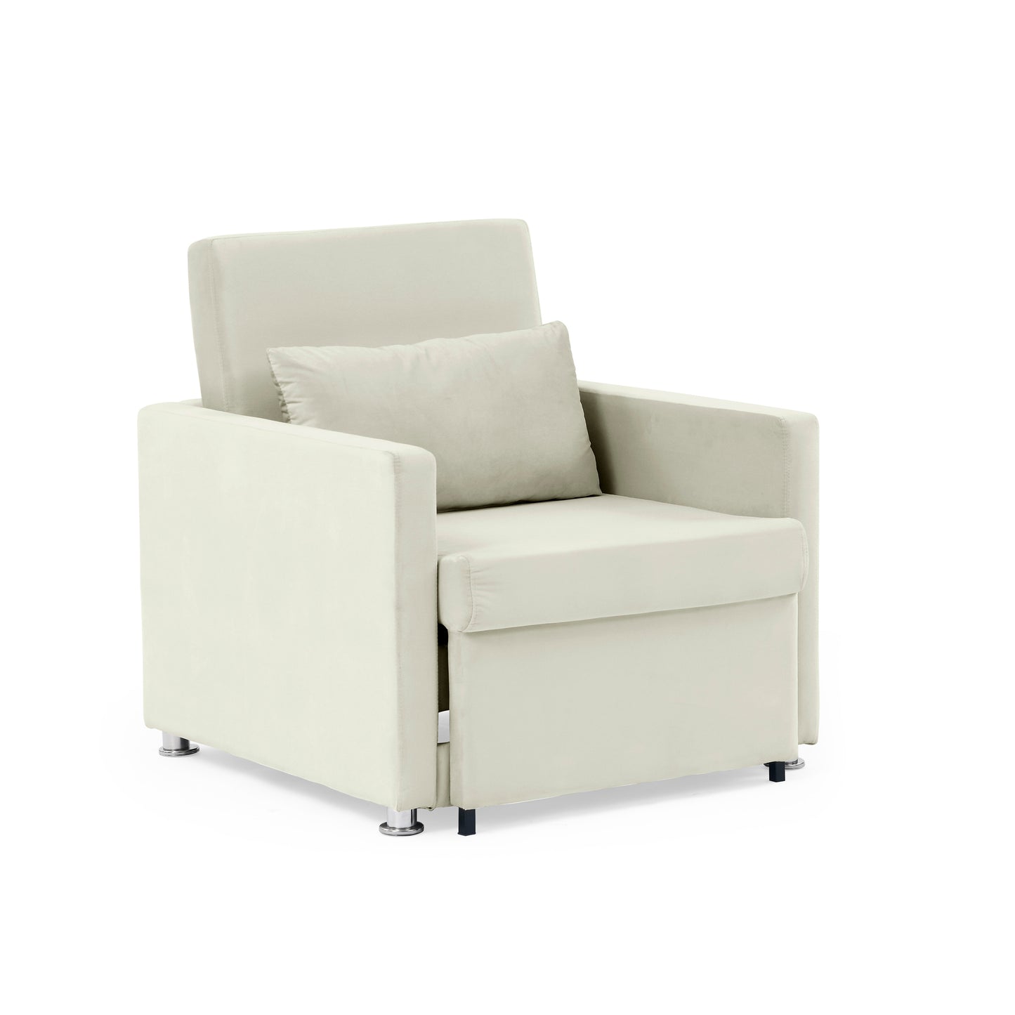 Sofa Bed Chair 2-in-1 Convertible Chair Bed, Lounger Sleeper Chair for Small Space with One Pillow, Beige Velvet