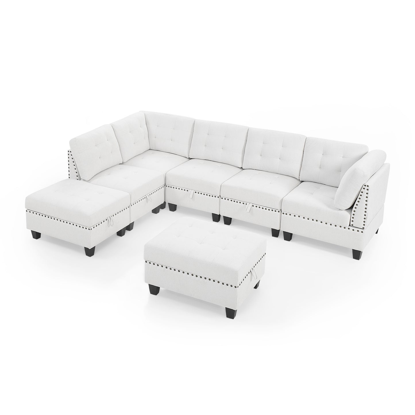 L-shaped Ivory Chenille DIY Modular Sectional Sofa