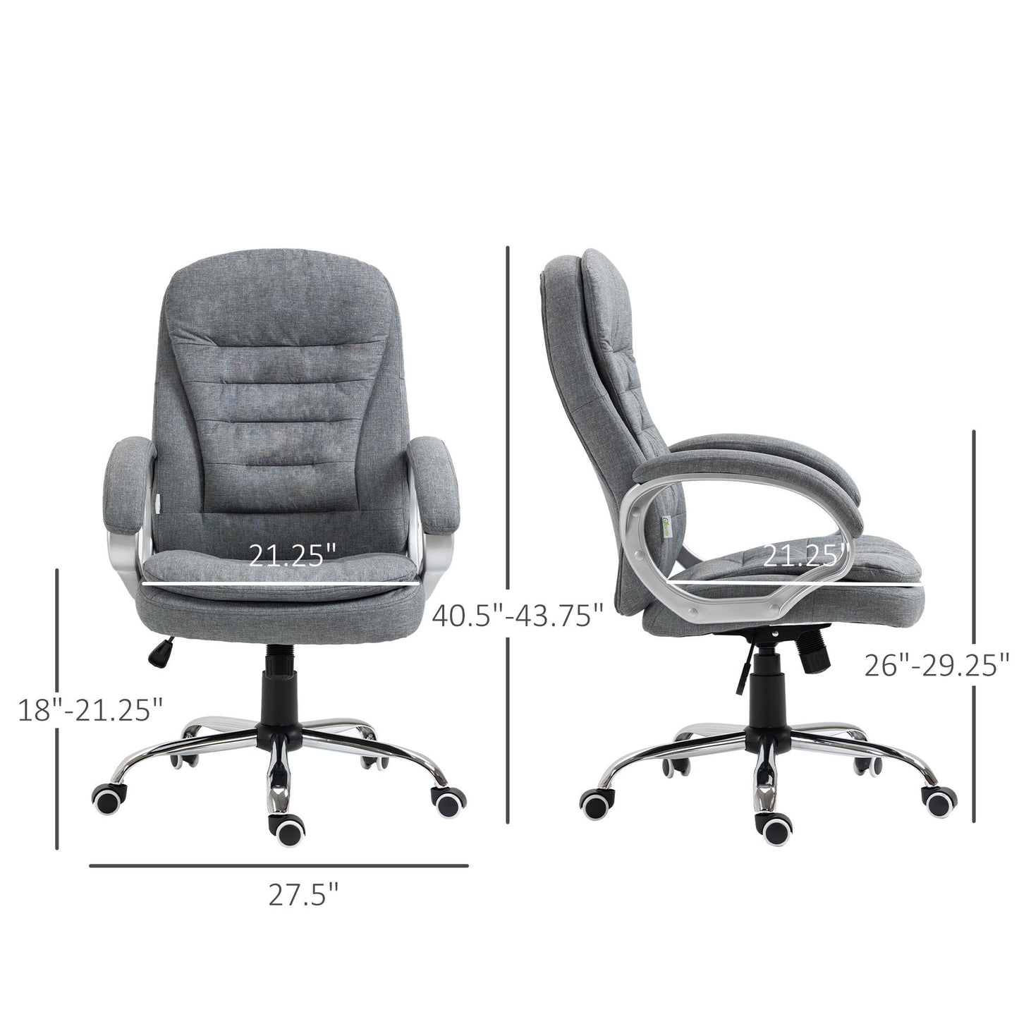 Vinsetto High Back Home Office Chair Executive Computer Chair with Adjustable Height, Upholstered Thick Padding Headrest and Armrest - Grey