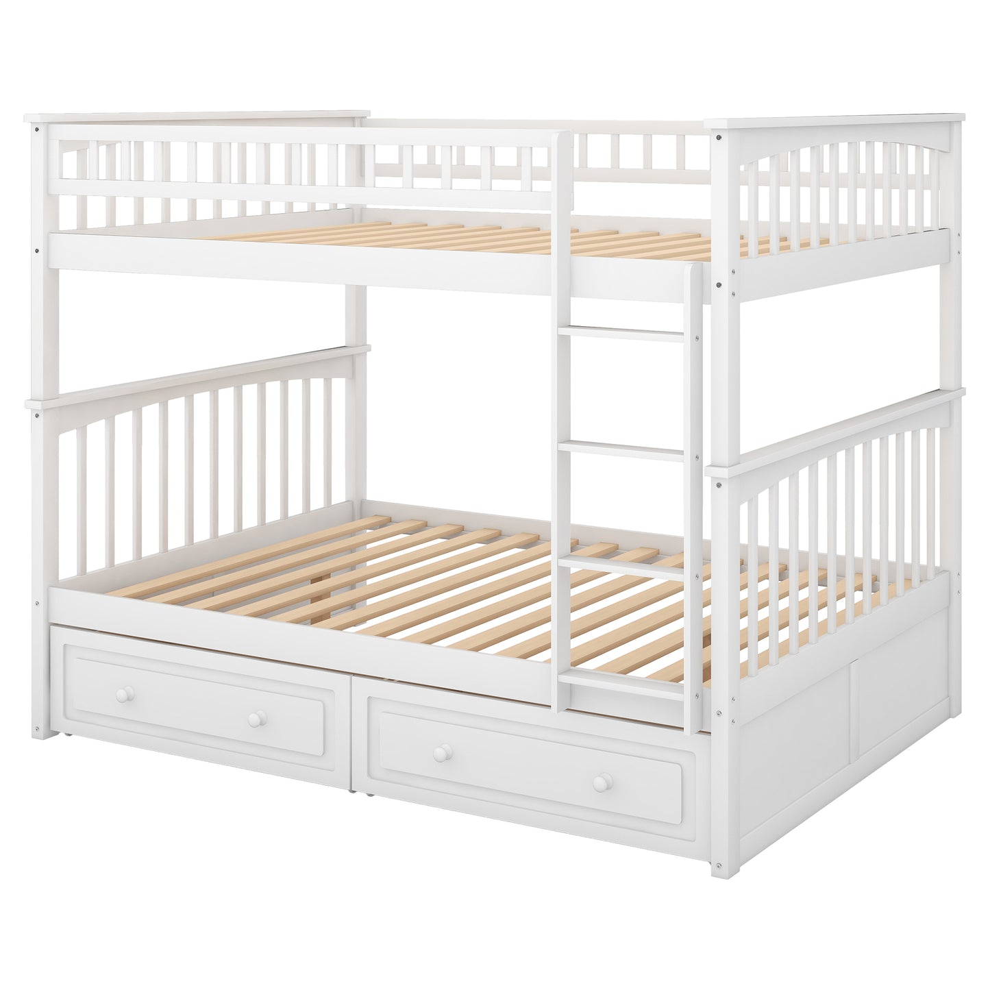 White Full over Full Bunk Bed with Convertible Daybeds, Drawers, and Storage