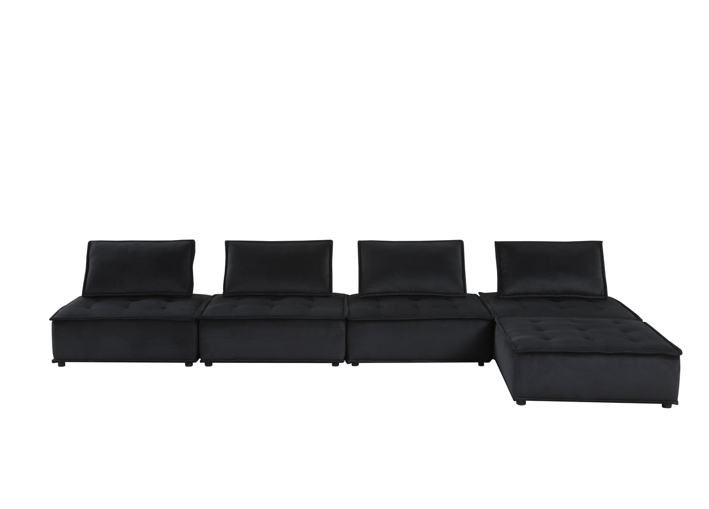 Anna Black Velvet 5 Piece Sectional Sofa with Ottoman