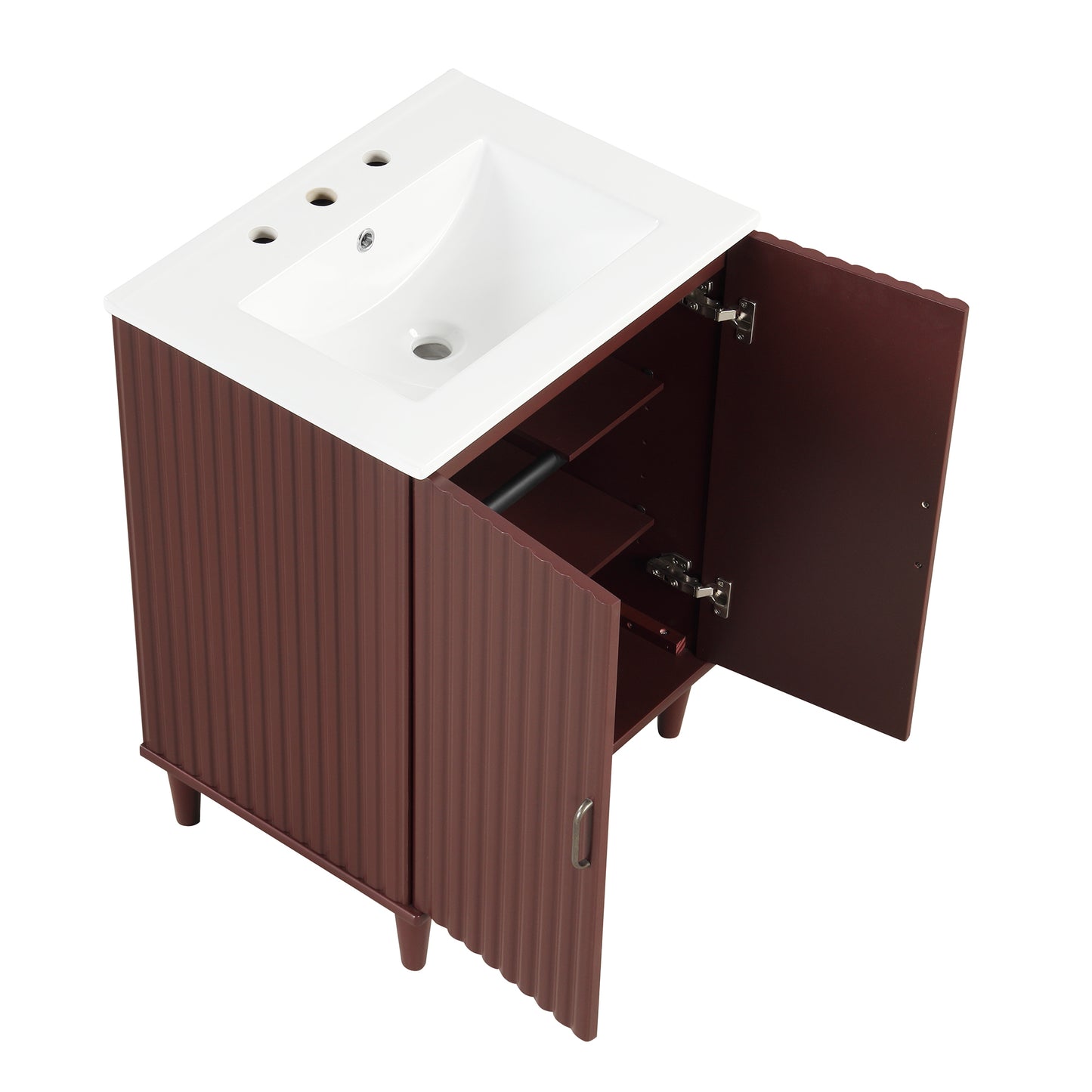 24-inch Rosy Bathroom Vanity Cabinet with Ceramic Sink and Adjustable Shelves