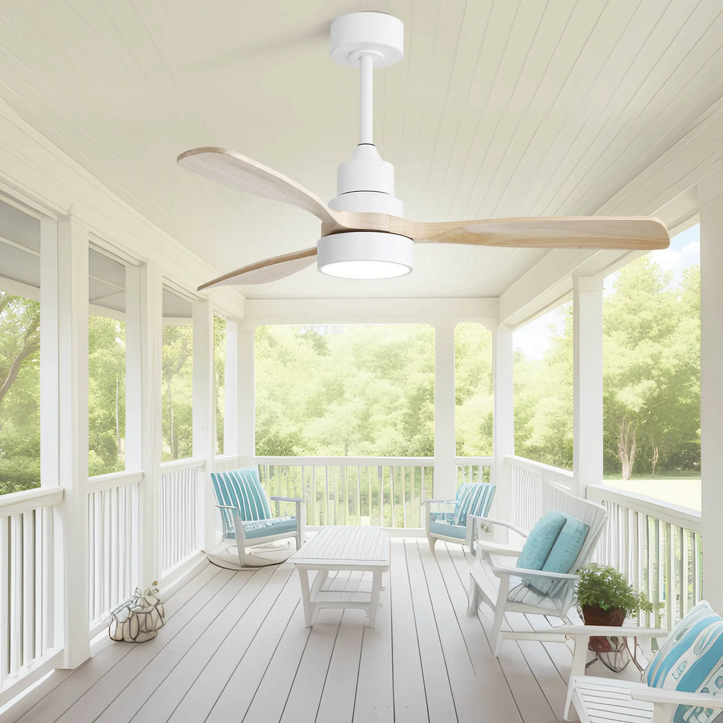 48 Inch Solid Wood Ceiling Fan with Remote Control and Whisper-Quiet Technology