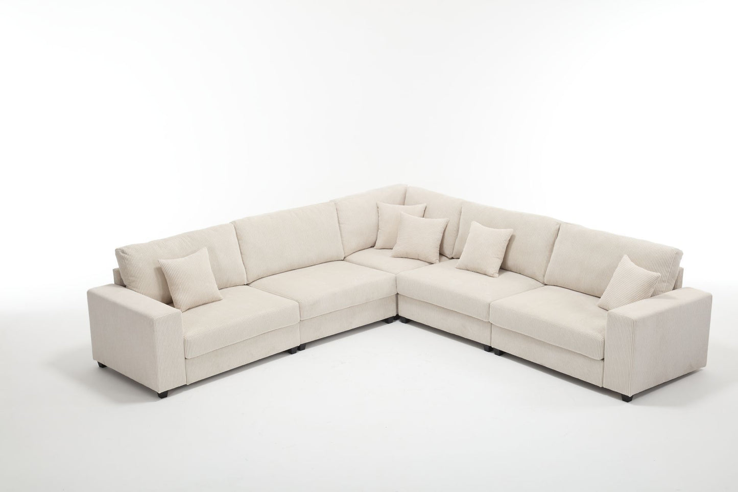 Oversized Modular Sectional Sofa Set,Corduroy Upholstered Deep Seat Comfy Sofa   Beige