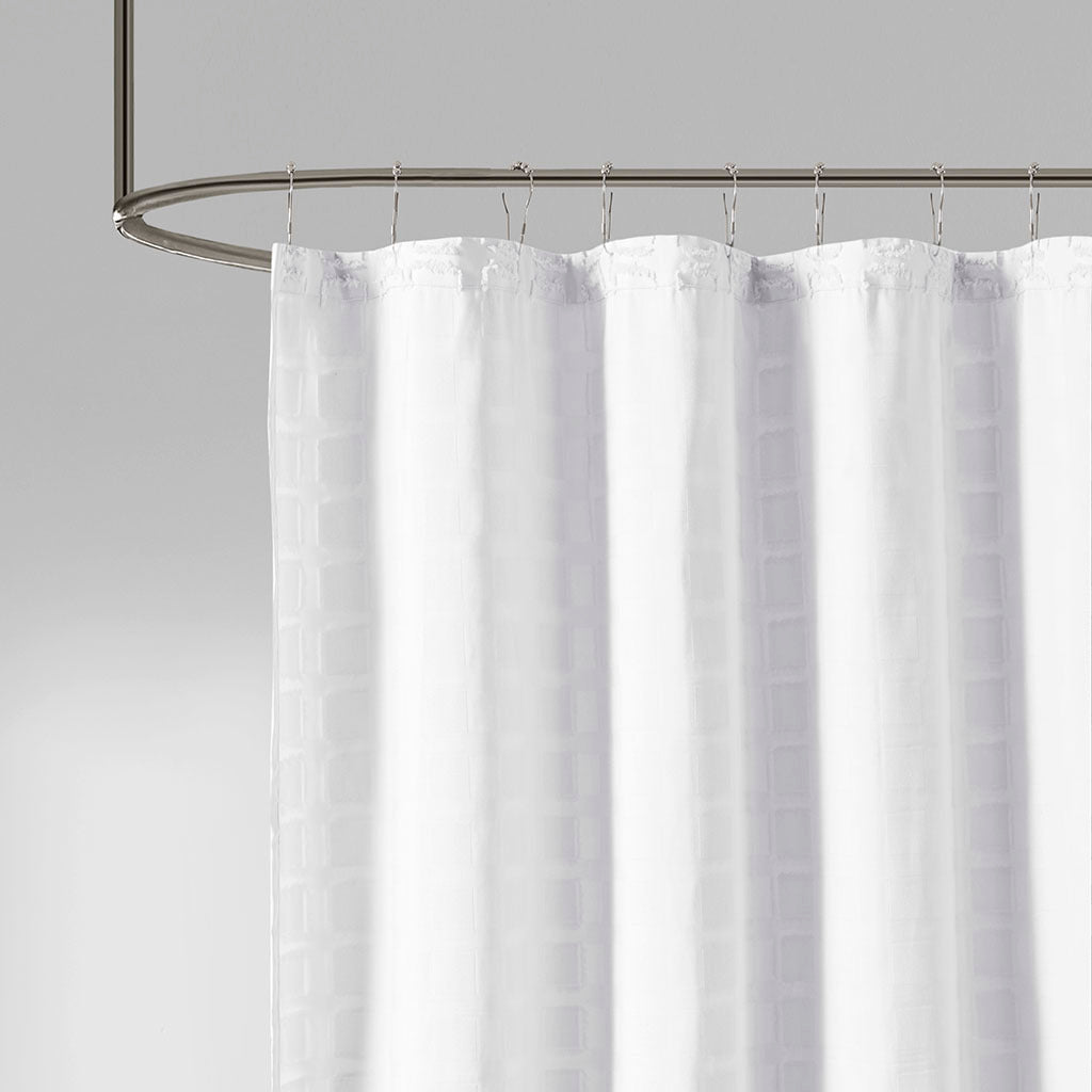 Sophisticated Solid White Geometric Shower Curtain