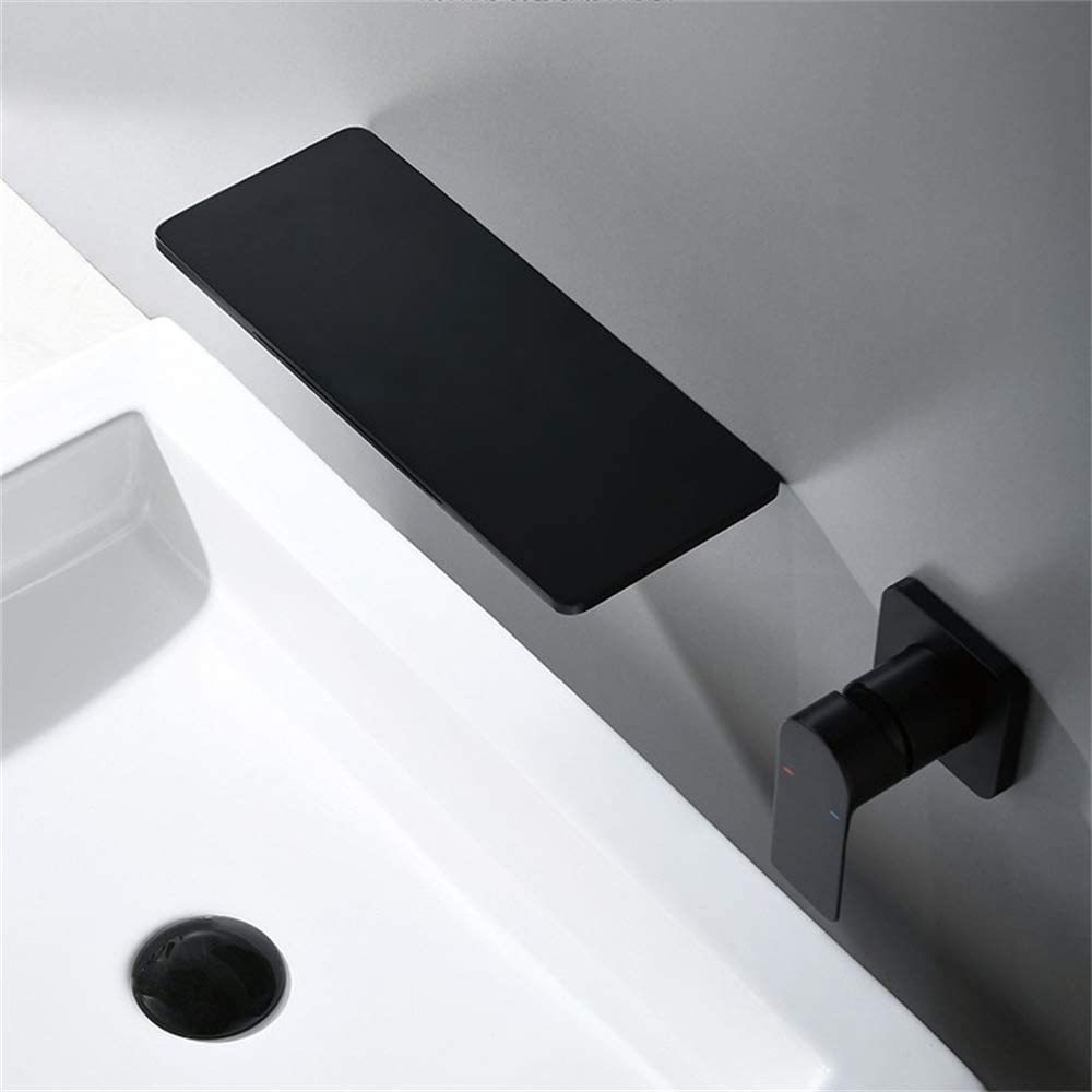 Modern Matte Black Bathroom Sink Faucet with Waterfall Spout