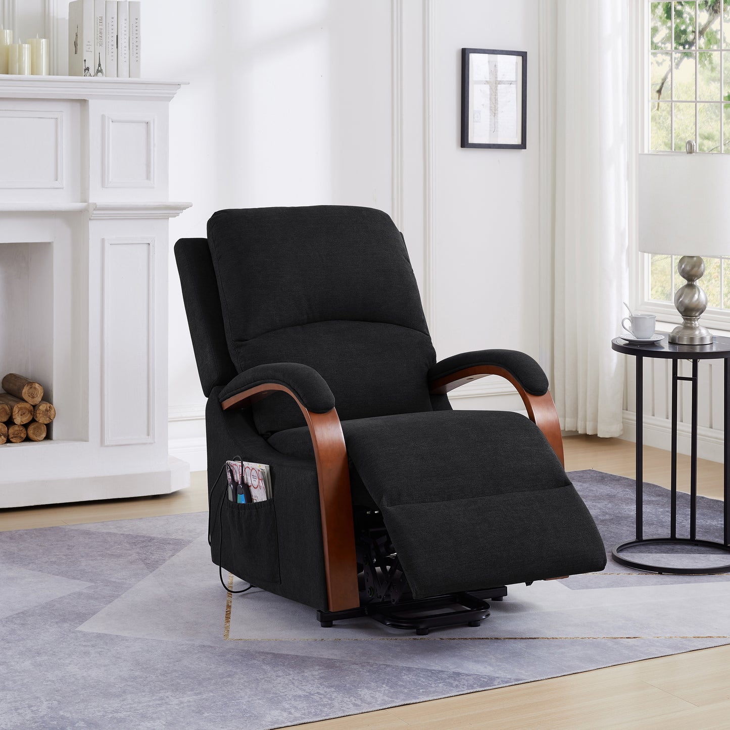 Electric Power Lift Recliner Chair with Massage and Heating, Dark Grey Linen Fabric