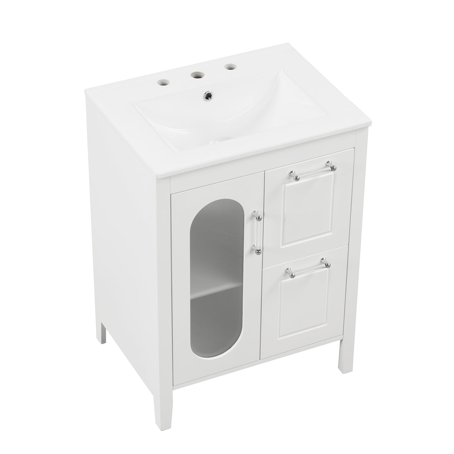 24-Inch White Bathroom Vanity Cabinet with Sink, Two Drawers, and Adjustable Shelf