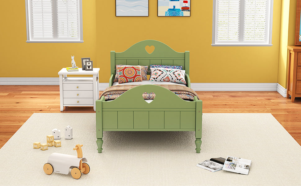 Macaron Twin Size Toddler Bed with Side Safety Rails and Headboard and Footboard,Oliver Green