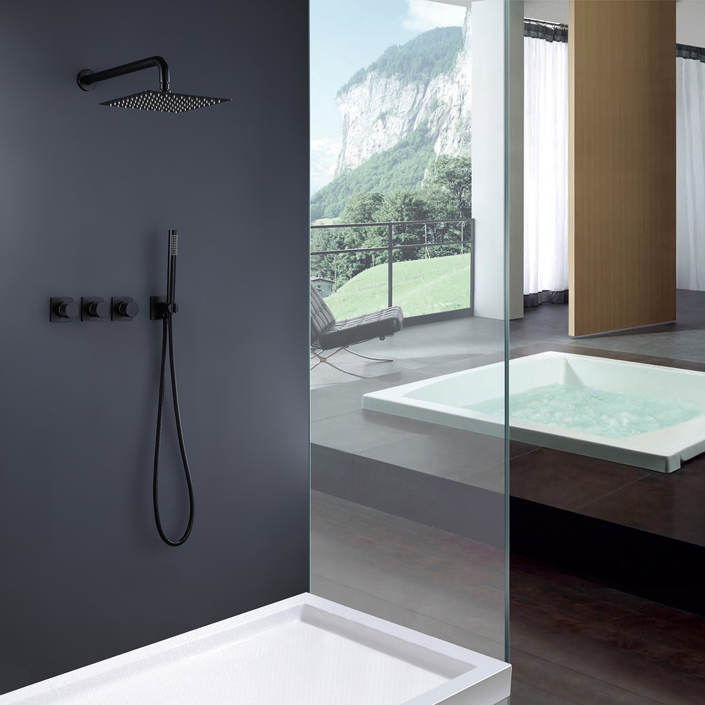 Luxurious Matte Black Rainfall Shower Fixture Set with Dual Shower Head System