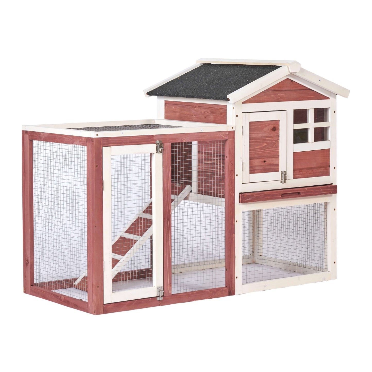 48 in. Large Chicken Coop Wooden Rabbit Hutch Auburn and White