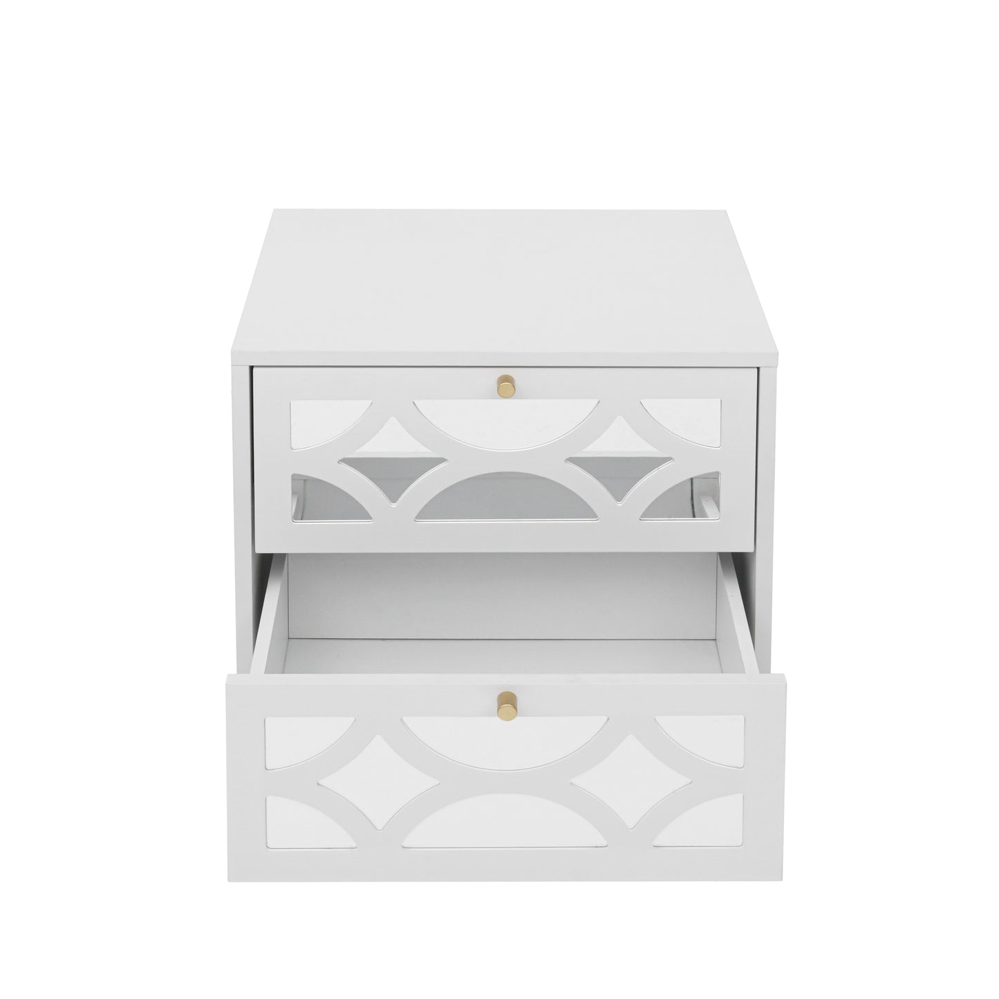 2 drawer nightstand,Small Bedside Table with 2 Drawers,White Mirrored Nightstand,with Gold Legs, Side Table with Storage for Bedroom, Living Room