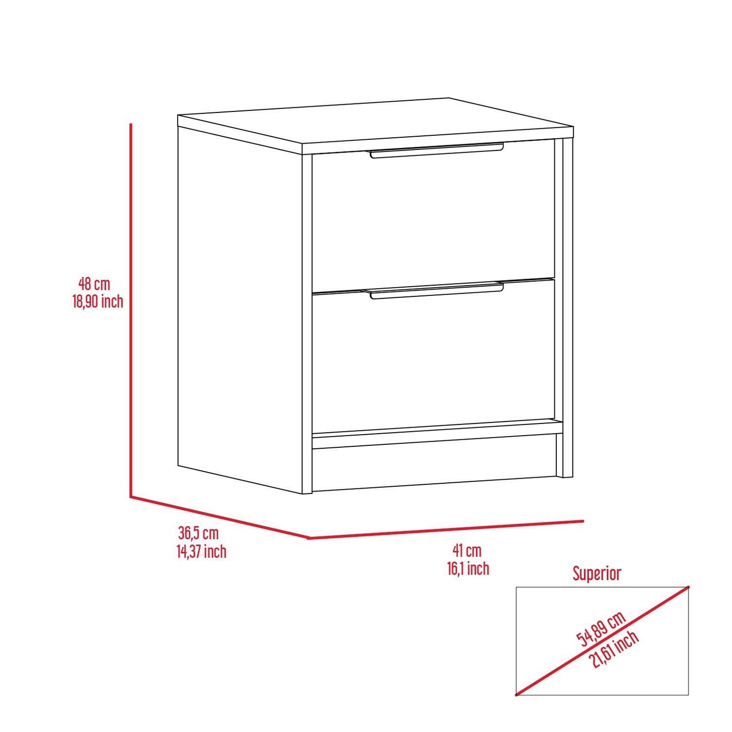 Kaia Nightstand, Two Drawers, Metal Handle -Light Gray